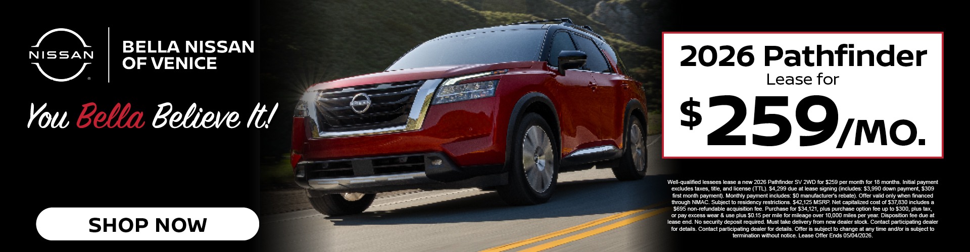 2026 Pathfinder - Payments as low as $259/mo. - Now at Bella Nissan Of Venice